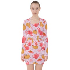 Pumpkin Tea Cup Pie Dessert V-neck Bodycon Long Sleeve Dress by Semog4