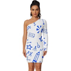 Background Pattern Graphic Long Sleeve One Shoulder Mini Dress by Semog4