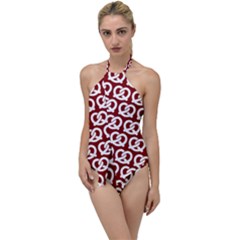 Red Pretzel Illustrations Pattern Go With The Flow One Piece Swimsuit by GardenOfOphir