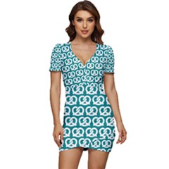 Teal Pretzel Illustrations Pattern Low Cut Cap Sleeve Mini Dress by GardenOfOphir