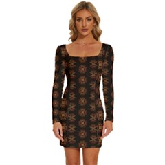 Pattern Floral Texture Icons Long Sleeve Square Neck Bodycon Velvet Dress by Semog4
