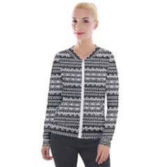 Tribal Zentangle Line Pattern Velvet Zip Up Jacket by Semog4