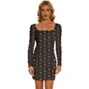 Pattern Decorative Elements Silver Long Sleeve Square Neck Bodycon Velvet Dress View1