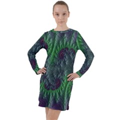 Fractal Floral Background Planetary Long Sleeve Hoodie Dress by Semog4