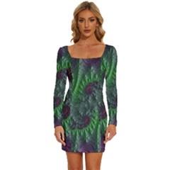 Fractal Floral Background Planetary Long Sleeve Square Neck Bodycon Velvet Dress by Semog4