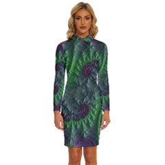 Fractal Floral Background Planetary Long Sleeve Shirt Collar Bodycon Dress by Semog4