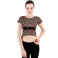 Mandala Rosette Pattern Kaleidoscope Abstract Crew Neck Crop Top by Jancukart