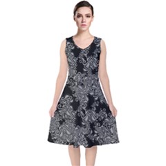 Modern Tribalism Elegance Print V-neck Midi Sleeveless Dress  by dflcprintsclothing
