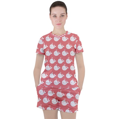 Coral Whales Pattern Women s Tee And Shorts Set by GardenOfOphir