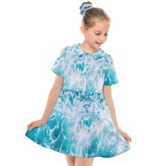 Tropical Blue Ocean Wave Kids  Short Sleeve Shirt Dress by Jack14