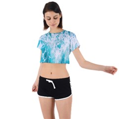 Tropical Blue Ocean Wave Tie Back Short Sleeve Crop Tee by Jack14