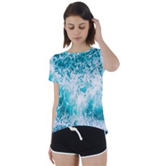 Tropical Blue Ocean Wave Short Sleeve Open Back Tee by Jack14