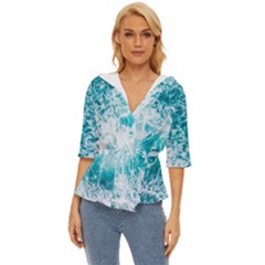 Tropical Blue Ocean Wave Lightweight Drawstring Hooded Top by Jack14