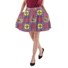 Pattern Geometric Colorful Lines Shapes A-line Pocket Skirt by Jancukart