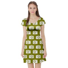 Modern Chic Vector Camera Illustration Pattern Short Sleeve Skater Dress by GardenOfOphir