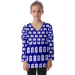 Modern Chic Vector Camera Illustration Pattern Kids  V Neck Casual Top by GardenOfOphir