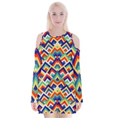 Trendy Chic Modern Chevron Pattern Velvet Long Sleeve Shoulder Cutout Dress by GardenOfOphir