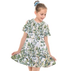 Gold And Green Eucalyptus Leaves Kids  Short Sleeve Shirt Dress by Jack14