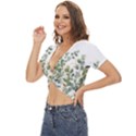 Gold And Green Eucalyptus Leaves Twist Front Crop Top View2