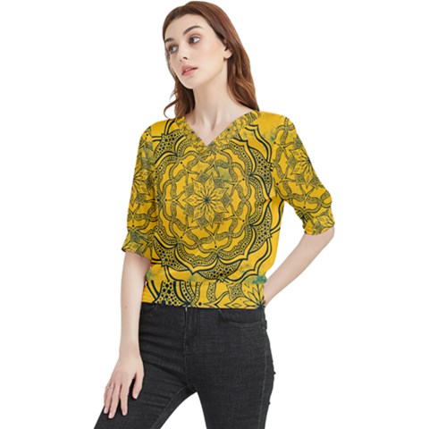 Mandala Vintage Painting Flower Quarter Sleeve Blouse by Jancukart