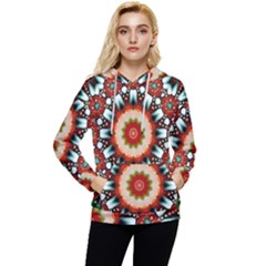 Kaleidoscope Floral Pattern Rosette Women s Lightweight Drawstring Hoodie by Jancukart