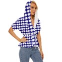 Blue And White Leaf Pattern Lightweight Drawstring Hooded Top View3