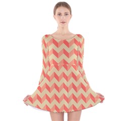Modern Retro Chevron Patchwork Pattern Long Sleeve Velvet Skater Dress by GardenOfOphir