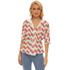 Modern Retro Chevron Patchwork Pattern Lightweight Drawstring Hooded Top by GardenOfOphir