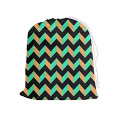 Modern Retro Chevron Patchwork Pattern Drawstring Pouch (xl) by GardenOfOphir