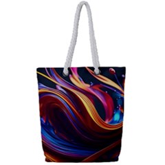 Ai Generated Waves Splash Liquid Paint Wall Full Print Rope Handle Tote (small) by Jancukart