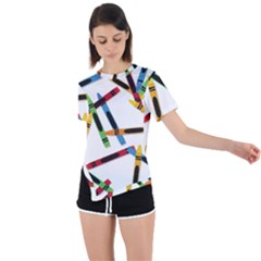 Crayons Color Pencils Stationary Asymmetrical Short Sleeve Sports Tee by Ravend