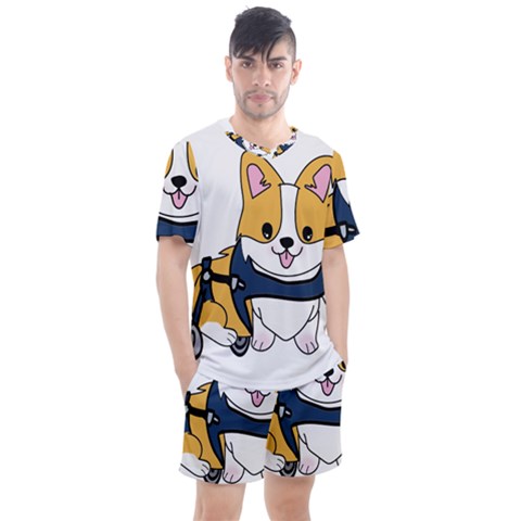 Puppy Cartoon Corgi Men s Mesh Tee And Shorts Set by Semog4