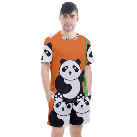 Panda Animal Orange Sun Nature Men s Mesh Tee And Shorts Set by Semog4