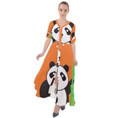 Panda Animal Orange Sun Nature Waist Tie Boho Maxi Dress by Semog4
