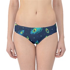 Blue Background Pattern Feather Peacock Hipster Bikini Bottoms by Semog4