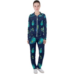 Blue Background Pattern Feather Peacock Casual Jacket And Pants Set by Semog4
