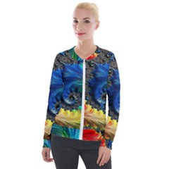 Colorful Digital Art Fractal Design Velvet Zip Up Jacket by Semog4
