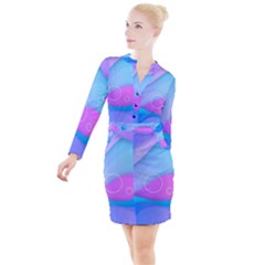 Colorful Blue Purple Wave Button Long Sleeve Dress by Semog4