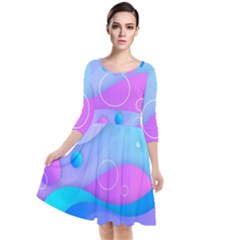 Colorful Blue Purple Wave Quarter Sleeve Waist Band Dress by Semog4
