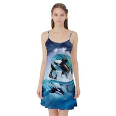 Orca Wave Water Underwater Sky Satin Night Slip by Semog4
