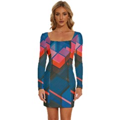 Minimalist Abstract Shaping Abstract Digital Art Minimalism Long Sleeve Square Neck Bodycon Velvet Dress by Semog4