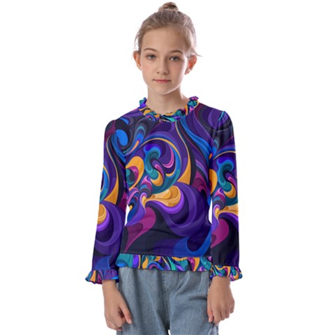 Colorful Waves Abstract Waves Curves Art Abstract Material Material Design Kids  Frill Detail Tee by Semog4