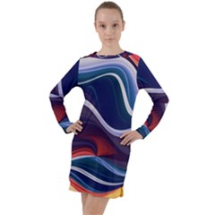 Wave Of Abstract Colors Long Sleeve Hoodie Dress by Semog4