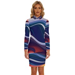 Wave Of Abstract Colors Long Sleeve Shirt Collar Bodycon Dress by Semog4