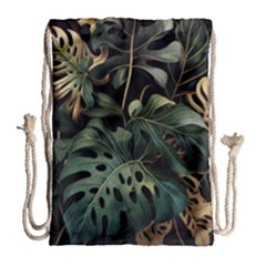 Tropical Leaves Leaf Foliage Monstera Nature Home Drawstring Bag (large) by Jancukart