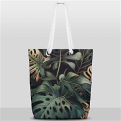 Tropical Leaves Leaf Foliage Monstera Nature Home Full Print Rope Handle Tote (small) by Jancukart
