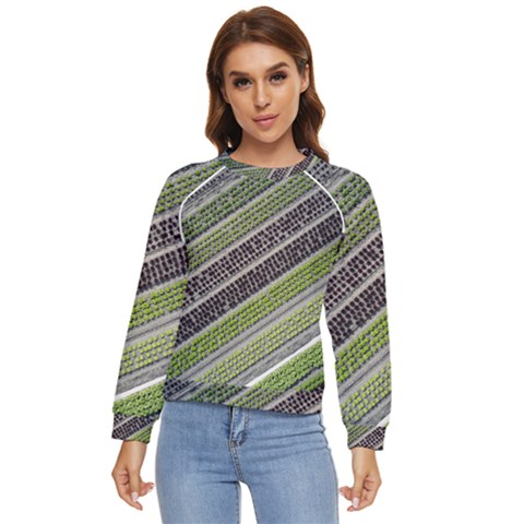 Field Agriculture Farm Stripes Diagonal Women s Long Sleeve Raglan Tee by Jancukart