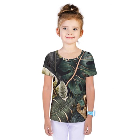 Tropical Leaves Foliage Monstera Nature Home Pattern Kids  One Piece Tee by Jancukart