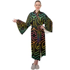 Circuit Hexagonal Geometric Pattern Background Pattern Maxi Velvet Kimono by Jancukart