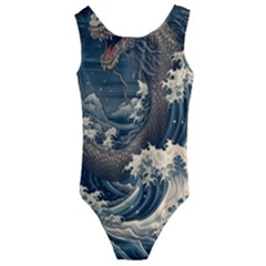Sea Dragon Kanagawa Sea Monster Kids  Cut-out Back One Piece Swimsuit by Jancukart